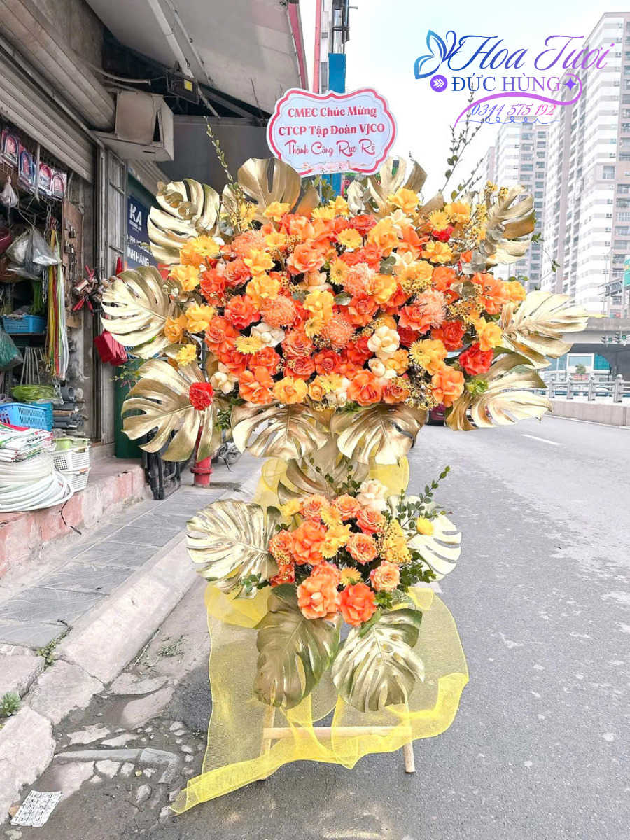 Kệ khai trương 2 tầng màu hồng cam